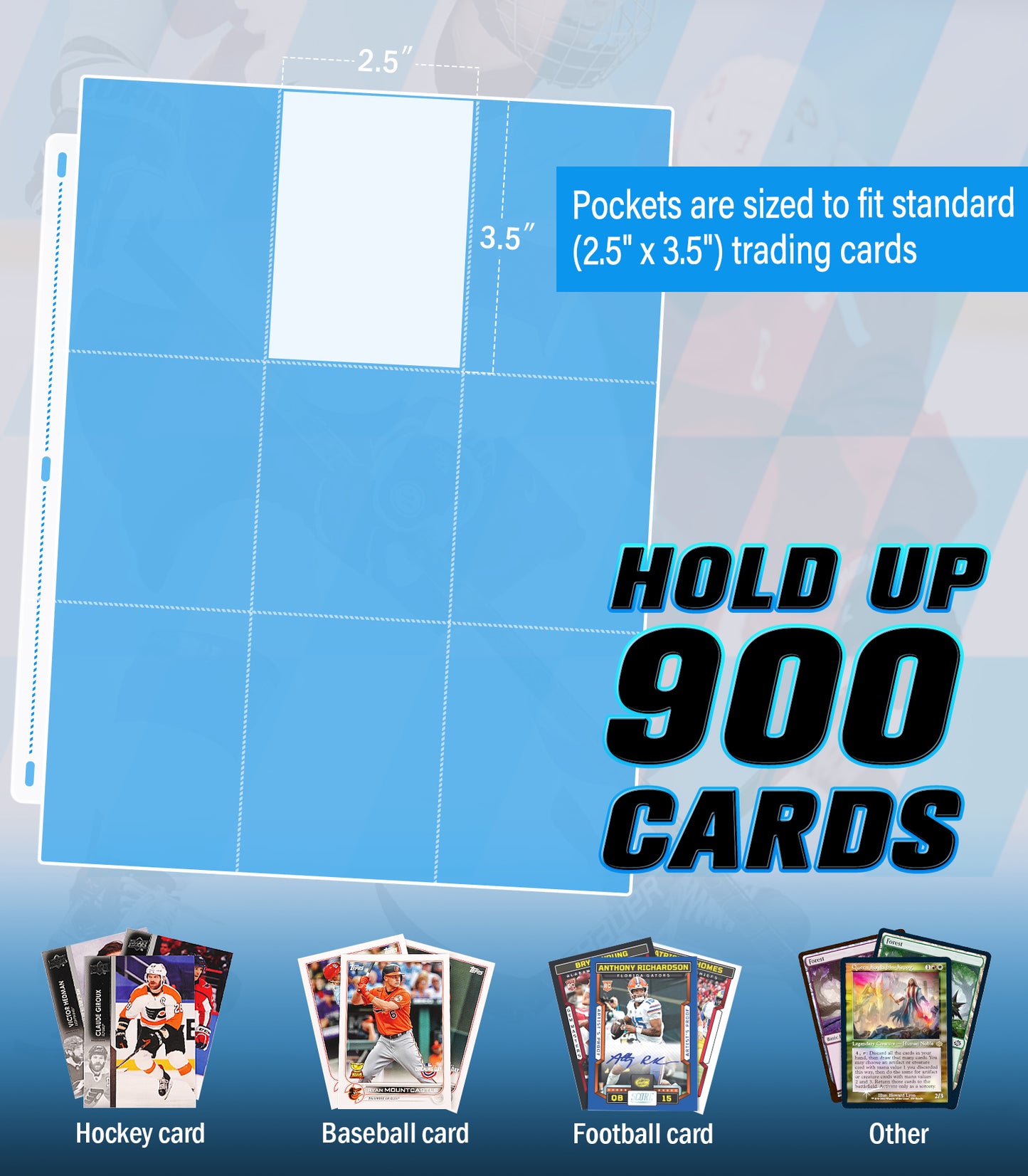 Hockey Card Binder with Sleeves, 900 Pockets