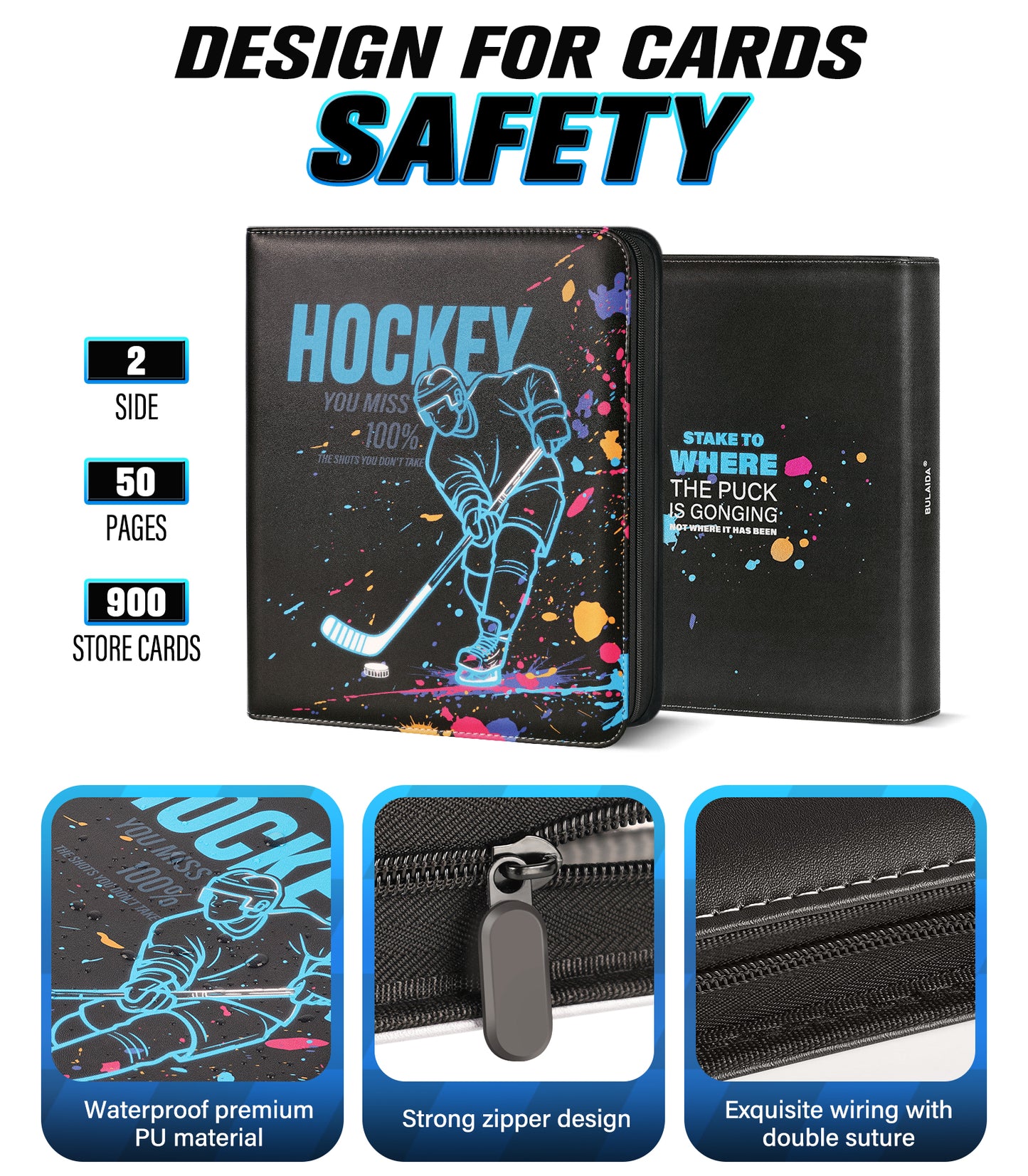 Hockey Card Binder with Sleeves, 900 Pockets