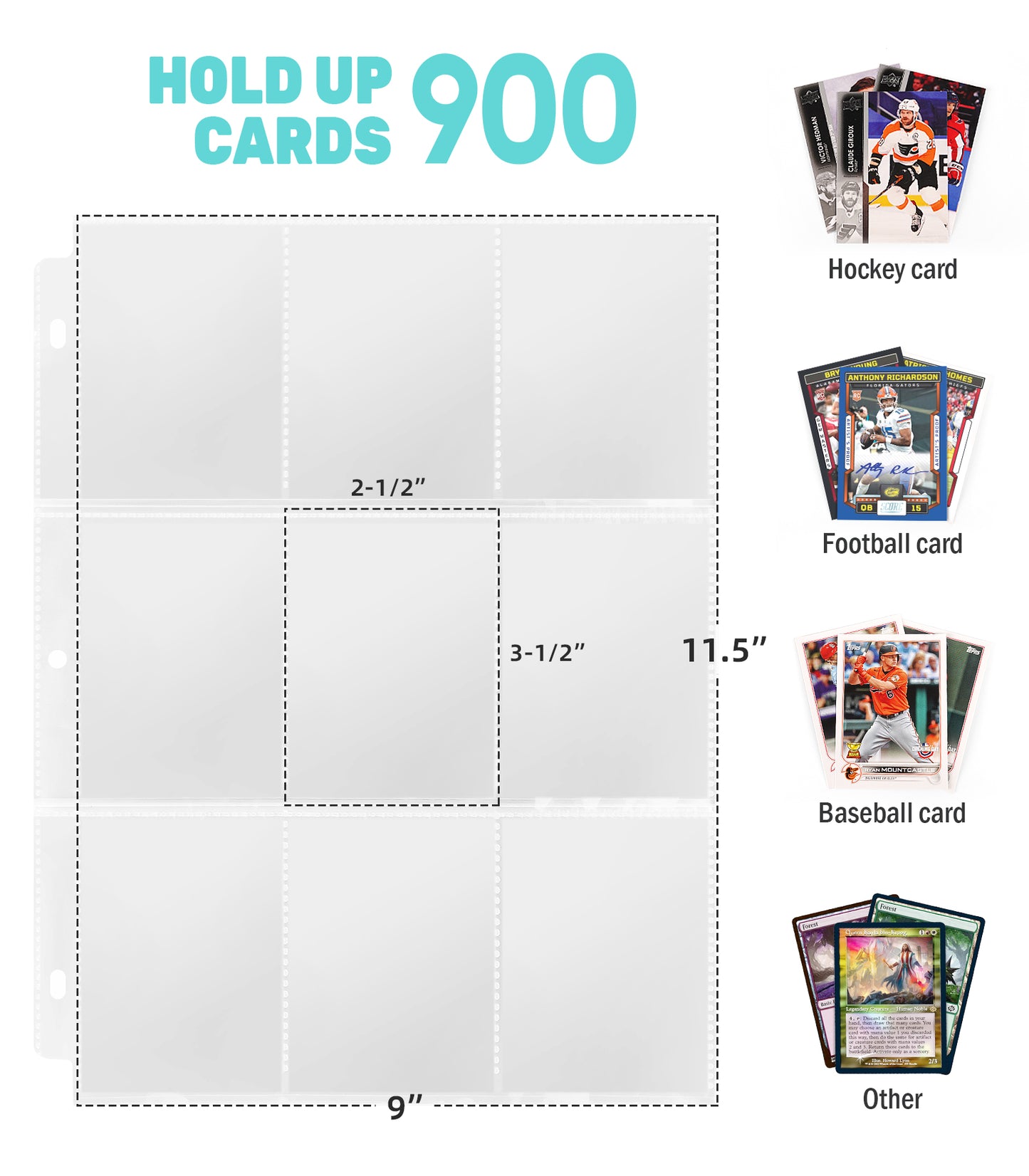 Hockey Card Binder with Sleeves, 900 Pockets
