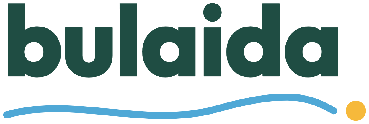 The Bulaida wordmark with a blue breeze line and a yellow dot